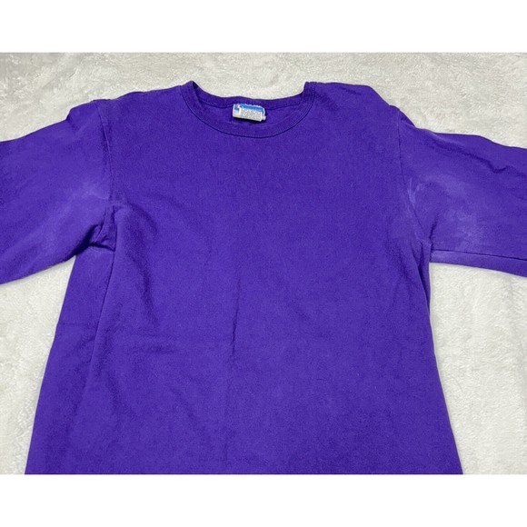 Champion Solid Purple Crewneck Long Sleeve Shirt Logo Men's Size Medium - Picture 4 of 9